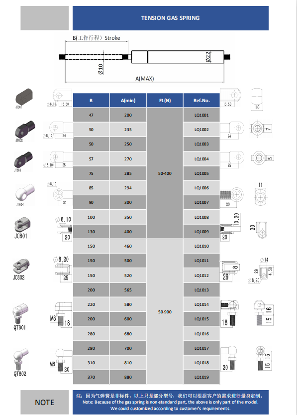 拉力氣彈簧規(guī)格